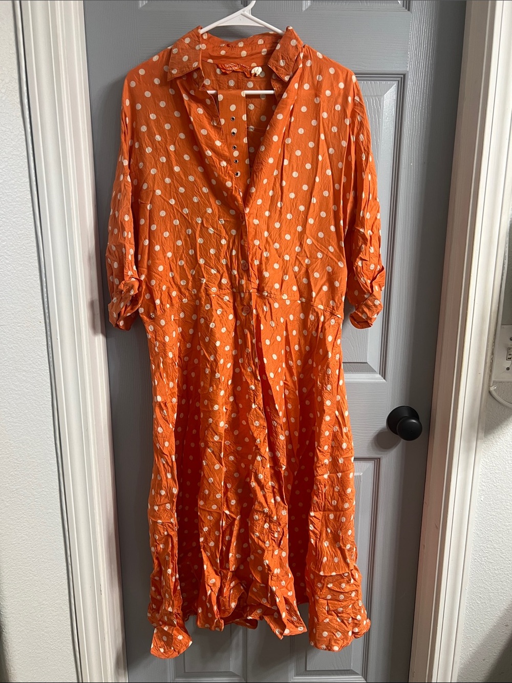 Vintage Silk Orange Polka Dot Button-Front Dress With Original Belt